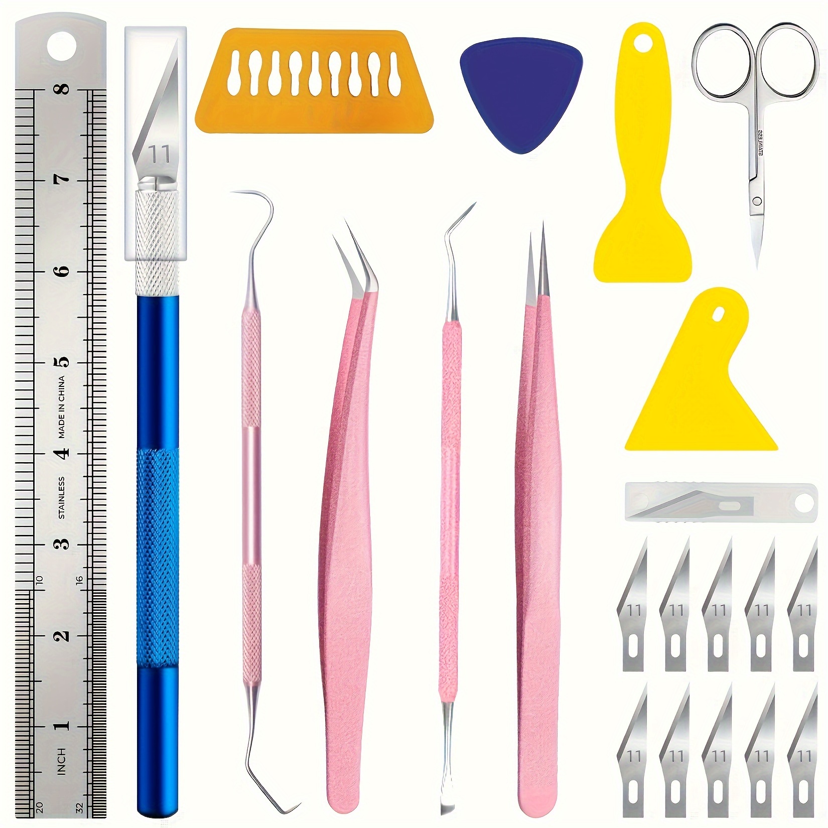 

21-piece Vinyl Weeding Tools Set For Scrapbooking - Precision Craft & Diy Art Tool Kit, Pink - Handheld, Manual Crafting Accessories, No Electricity Required