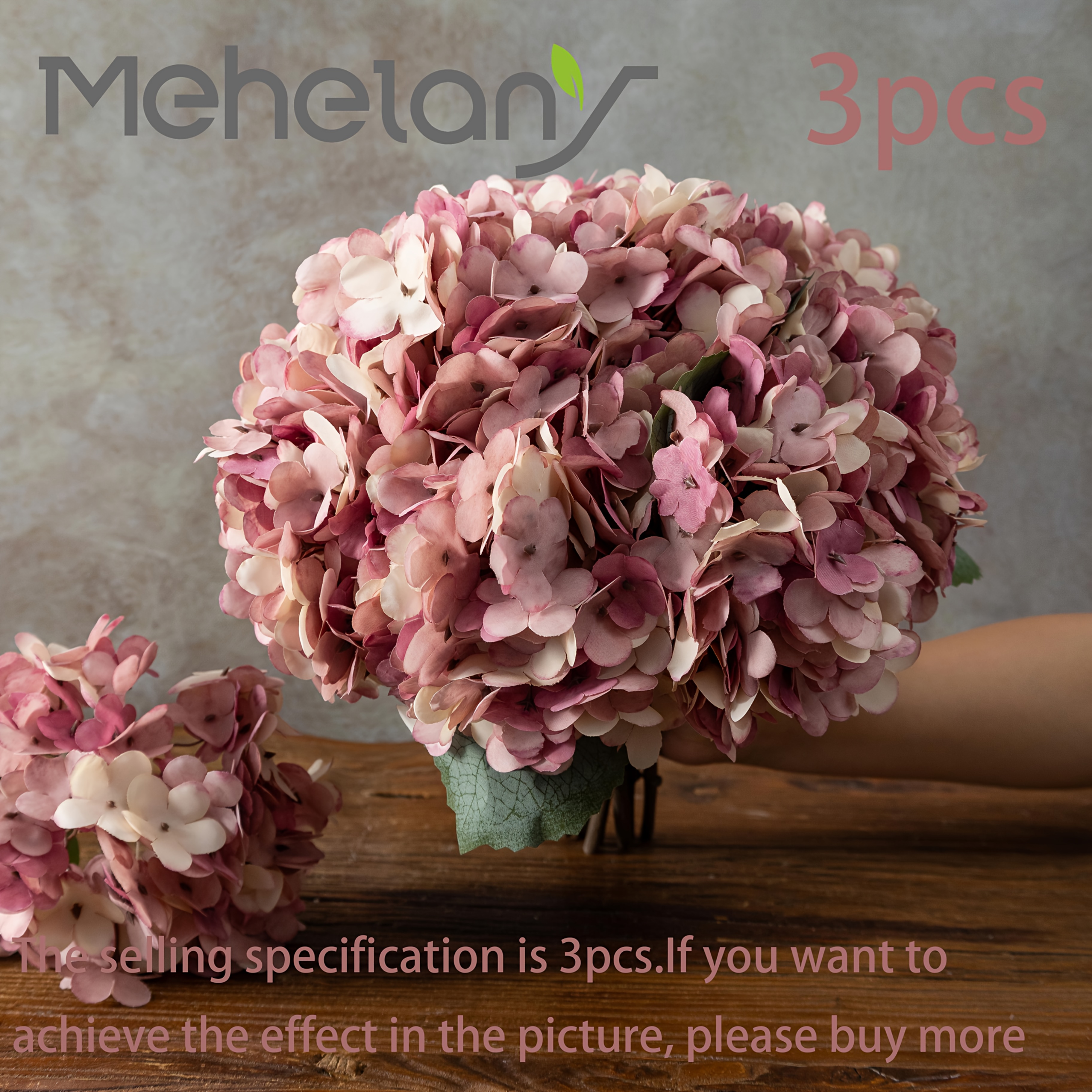 Image of 3pcs Artificial Lifelike Hydrangea Flowers Faux Hydrangea Heads For Wedding Backdrop, Room Decor, Party Table Centerpieces Perfect For Bohemian Wedding, Rustic Home Decor