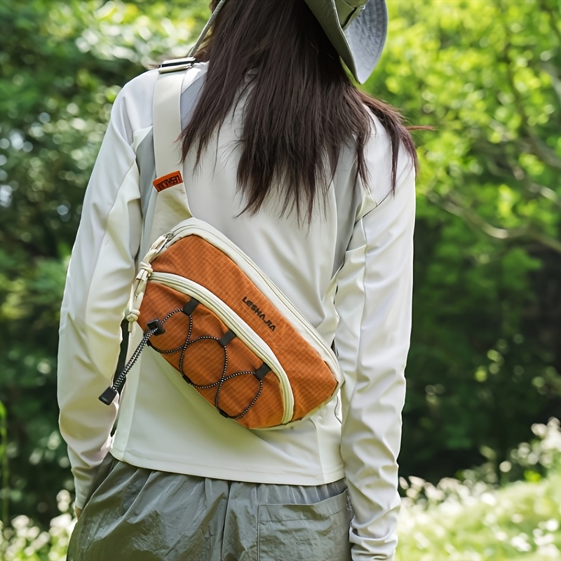 Outdoor Techwear Color-Block Mesh Waist Bag, Multi-Layer Storage