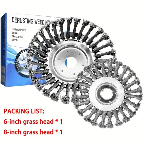 2pcs 6 8 inch steel wire rotary brush cutter trimmer head scratch brushes with twist knot joint suitable for 1 inch blade cutter for sthil for honda universal model etc