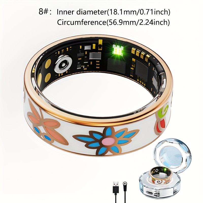 womens smart ring fitness sleep   with step distance calorie monitoring multiple sports   crystal charging case magnetic usb c charging fashionable engraving design high quality compatible with ios   perfect gift for women fitness tracking accessory elegant accessory durable touchscreen Product details 10