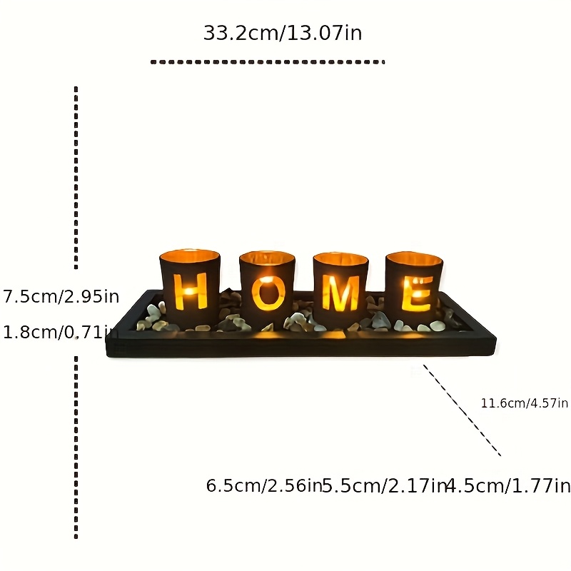 Porte-bougies en verre et bois, ensemble décoratif avec lettres, résistant au vent, pour théières, décoration d'intérieur, cadeau de mariage ou maison