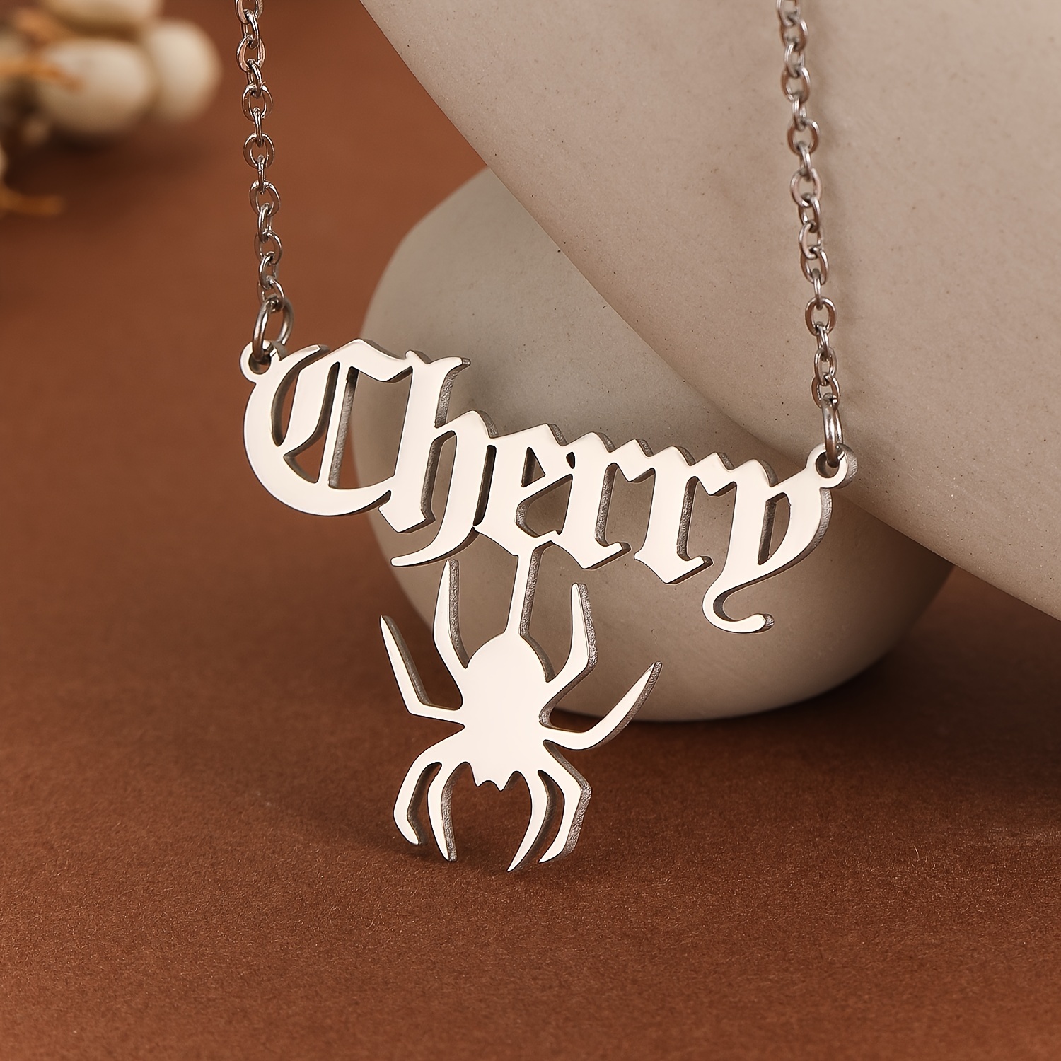 TEMU 1pc Custom Gothic Name Necklace With Spider Charm - Personalized 304 Stainless Steel Hip Hop Jewelry For , Gothic Font & Intricate Spider