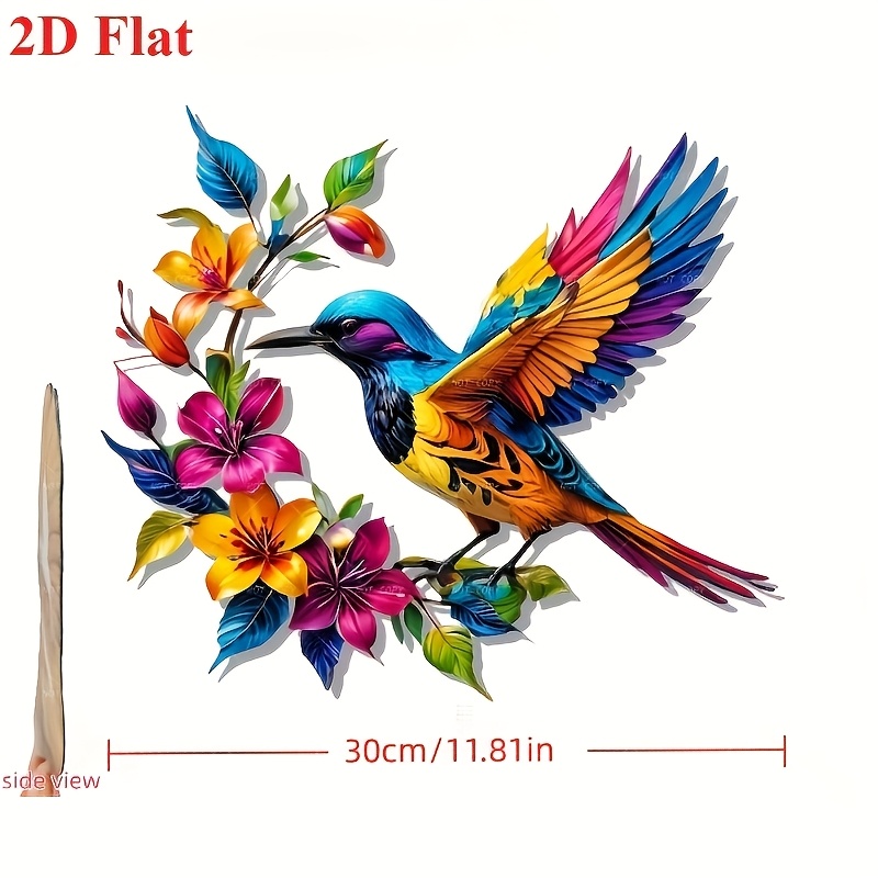 TEMU 2d Flat, 1pc, Bohemian Floral Hummingbird Wall Art Decor - Patio, Garden, Yard, Living Room, Bedroom, And Outdoor Fence Decoration – Ideal For