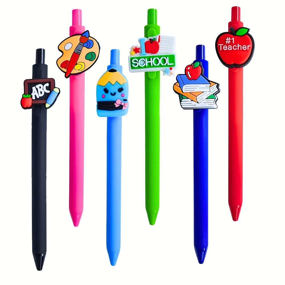 

Teacher Appreciation Ballpoint Pen Set, Retractable Medium Point, Plastic Round Body, Fun Cute Cool Designs For Office & Educational Supplies, Pack Of 6 Pens - Ideal Gift For Teachers