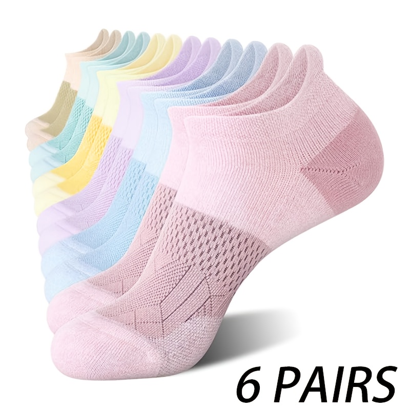 TEMU 6 Pairs Of Women's Sports Socks - Cushioned Heel With Breathable And Comfortable Mesh - Suitable For Outdoor Running And Indoor Fitness -