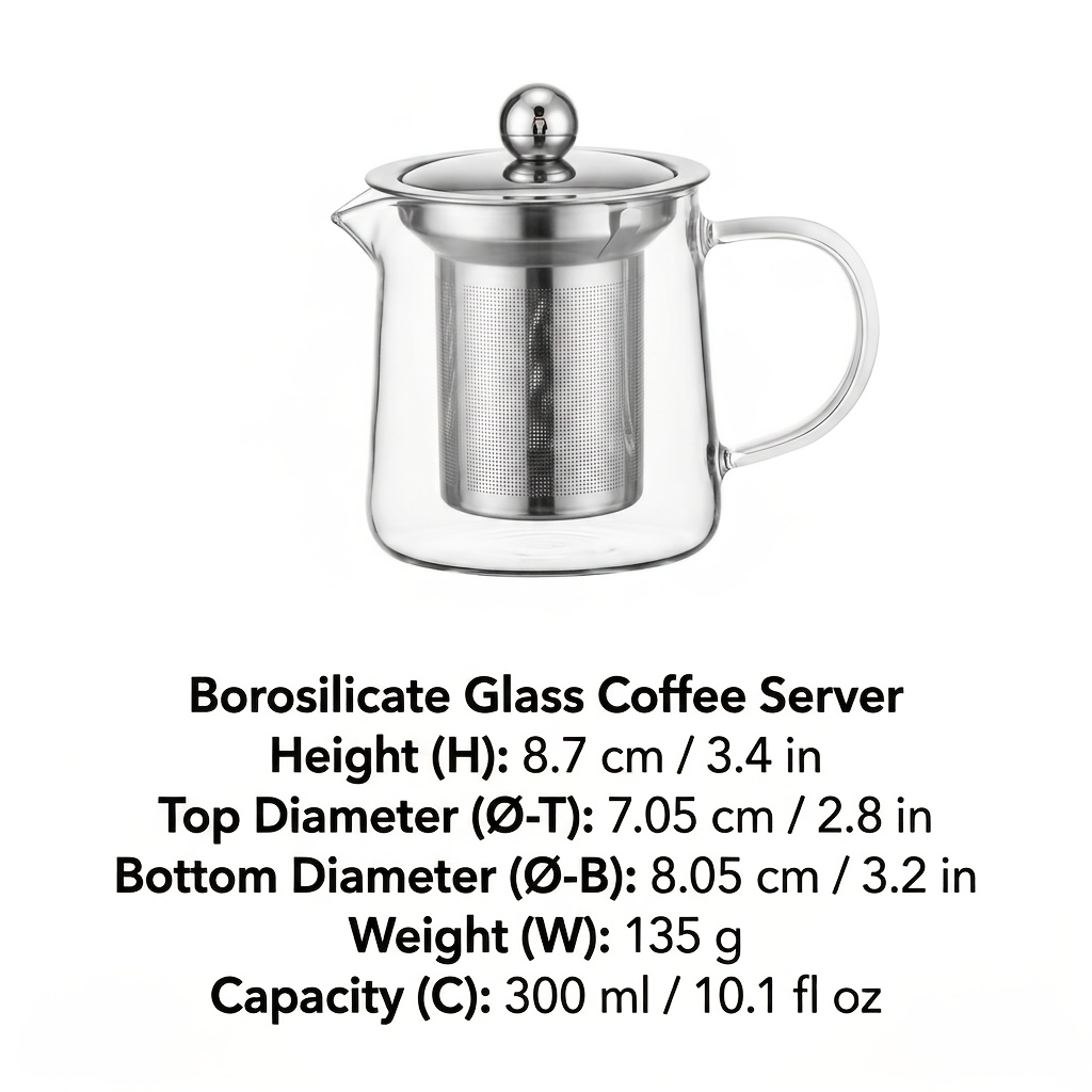 TEMU 1pc-300ml Thickened High-temperature Resistant Glass Teapot With Stainless Steel Filter, Large Capacity, Suitable For Herbal Tea, Black Tea, And