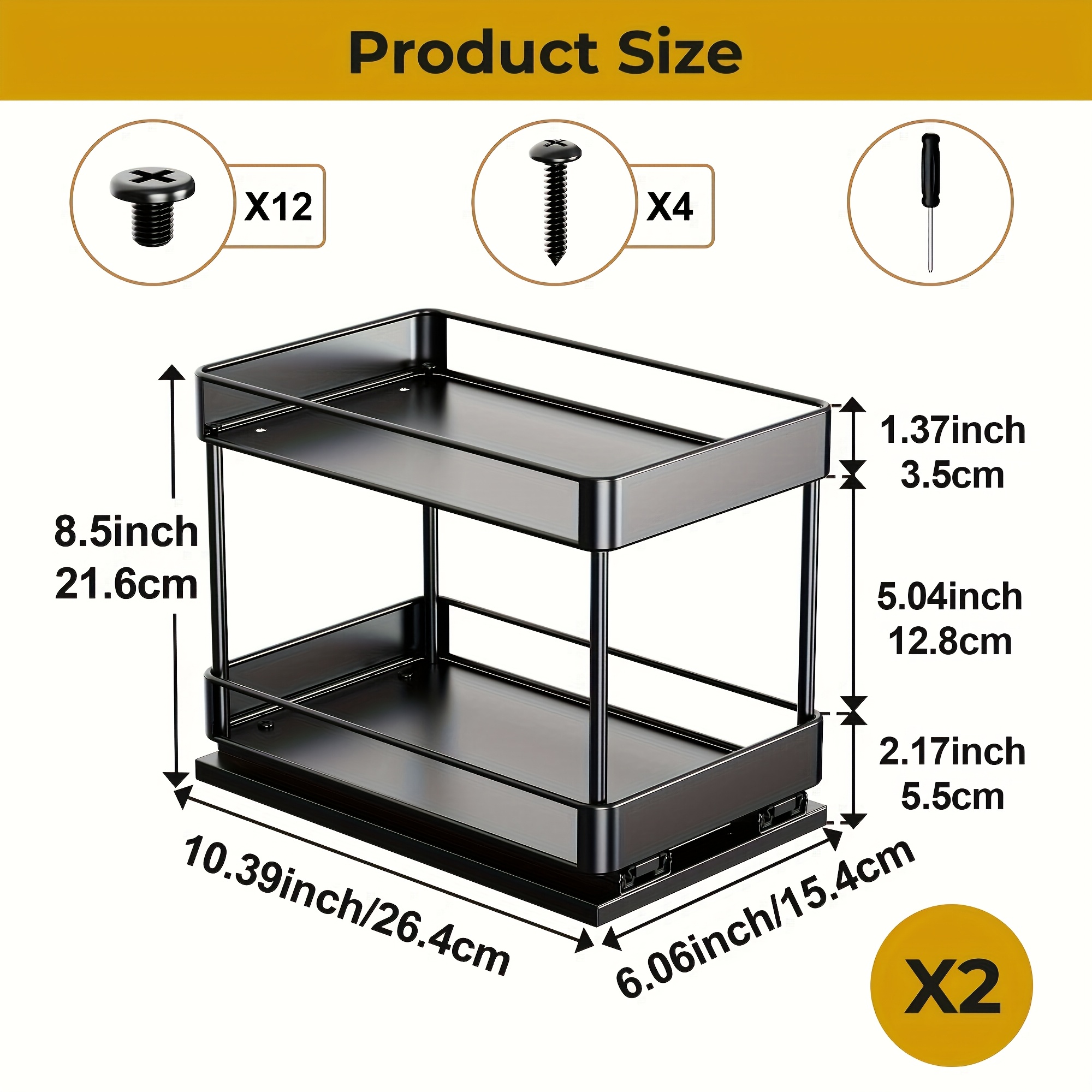 TEMU 2pcs Adjustable 2-tier Pull-out Spice Rack Organizer For Cabinets, Rust-resistant, Space-saving L-shaped Kitchen Storage, 6-inch Sliding Design, Ideal For Spice Bottles And Small Containers