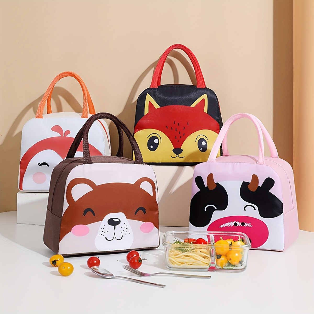 

Cute Cartoon Animals Print Lunch Bag, Waterproof & Thermal Insulation Bag, Portable Storage Bag For Picnic
