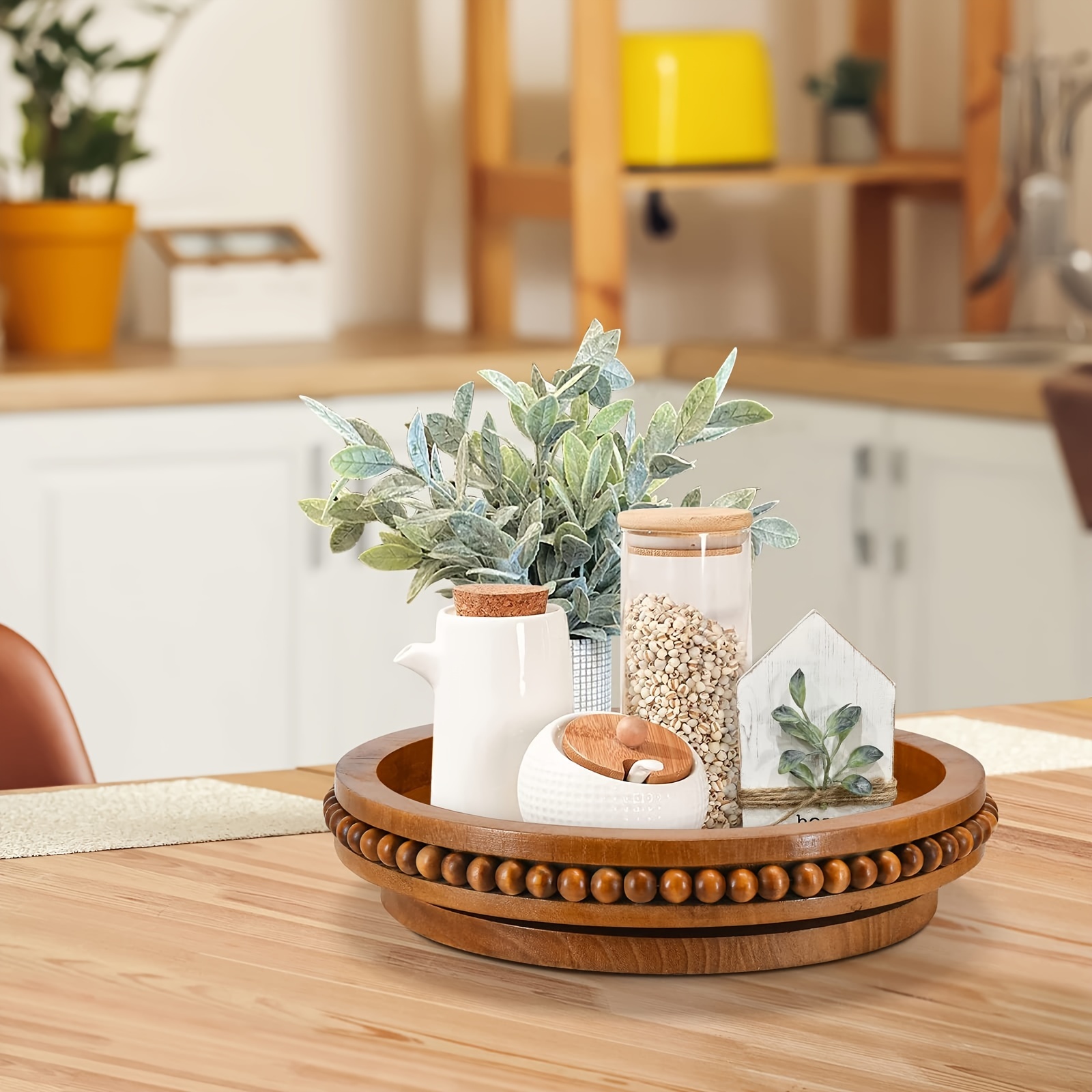 

Round Wood Lazy Susan Farmhouse Turntable Tray, Cabinet Organizer, And Dining Table