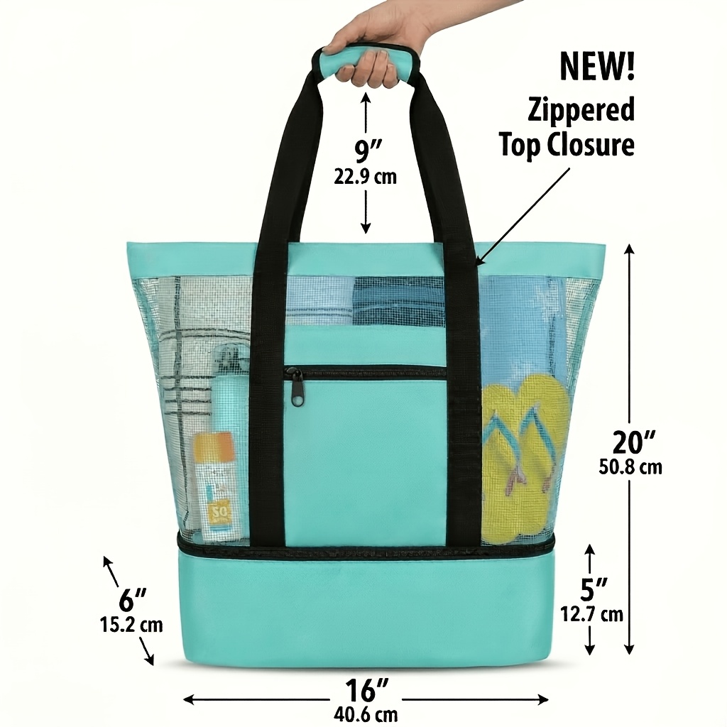 TEMU 2-in- Beach Tote Bag With Cooler Compartment, Large Capacity Shoulder Handbag For Men And Women, Portable Storage Organizer For Beach, Camping,