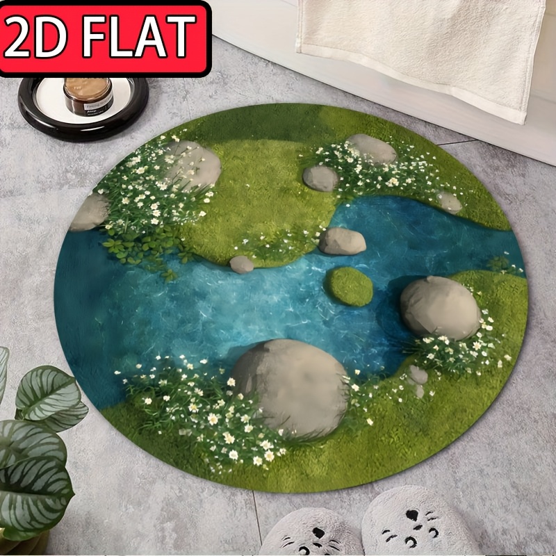 TEMU 2d Flat Printed Flannel Round Carpet, Velvet Material, Universal Floor Mat For Living Room Bathroom Bedroom Outdoor Camping Picnic Yoga, ,