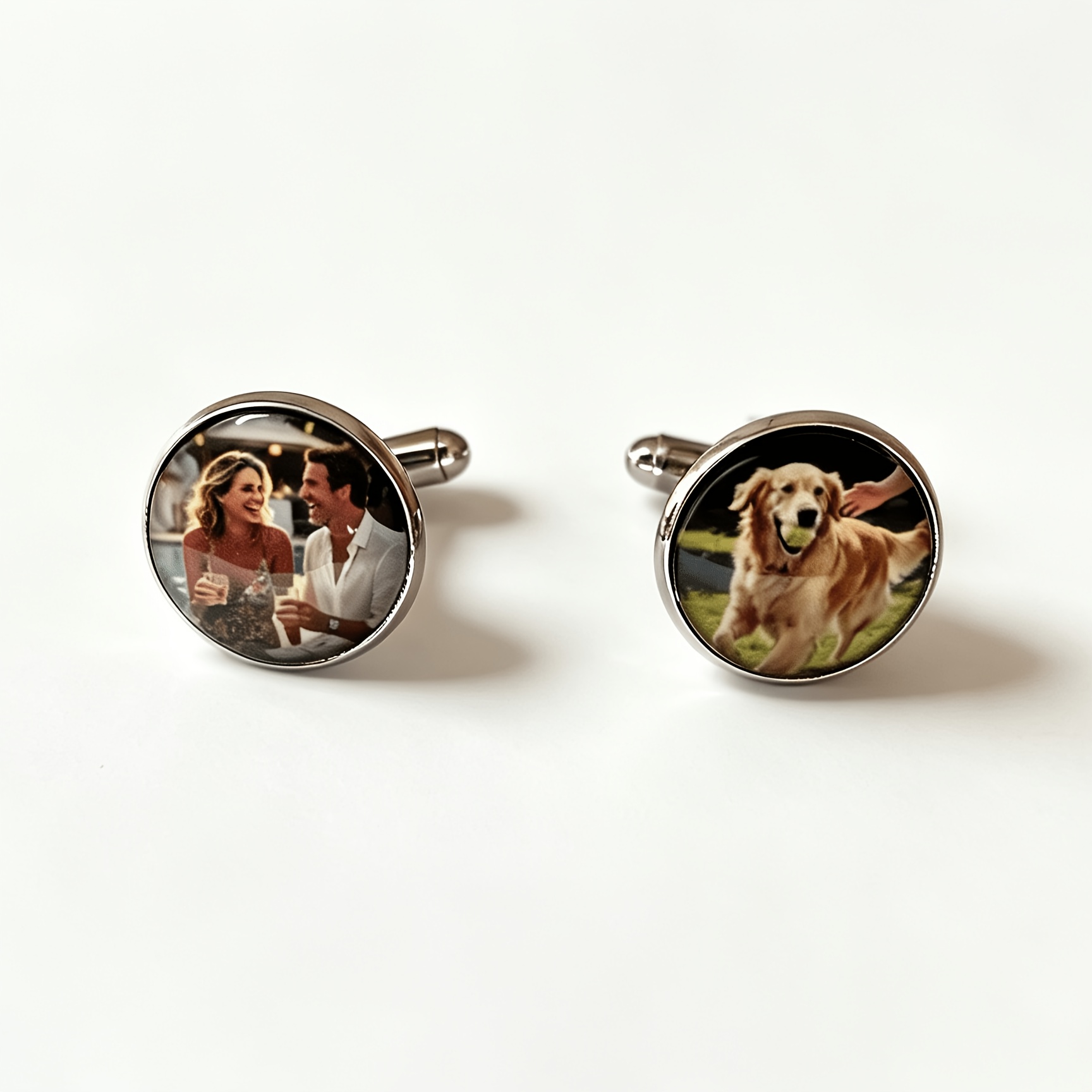 TEMU 2pcs Custom Photo Metal Cufflinks, Self- , Logo Glass Inlay Classic Round Cufflinks, Suitable For Shirt Wear, Commemorative Gift For