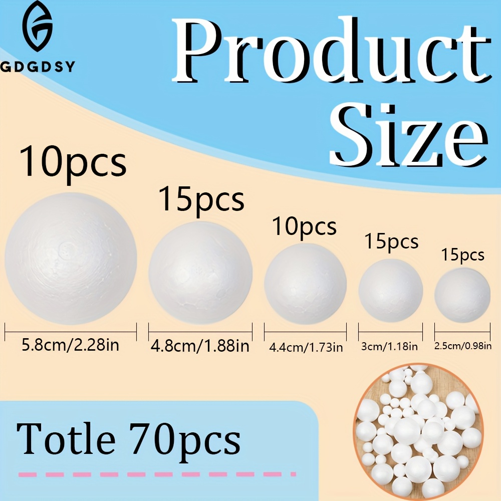 Image of 70pcs 5 Sizes Foam Balls For Craft, Smooth Polystyrene Spheres For Art And Craft Projects, Christmas Diy Home Decor, And Holiday Parties (2.5cm,3cm,4.2cm,4.8cm,6cm)