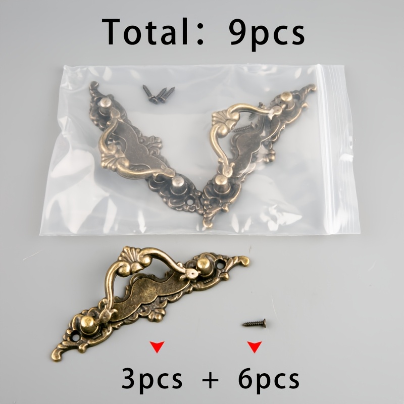 TEMU 3pcs Of 402 Bar Pull Handles + 6pcs Of 3x12 Screws, Totaling 9pcs. European-style Carved Backplate Handles, Bronze-colored Double-hole Handles,