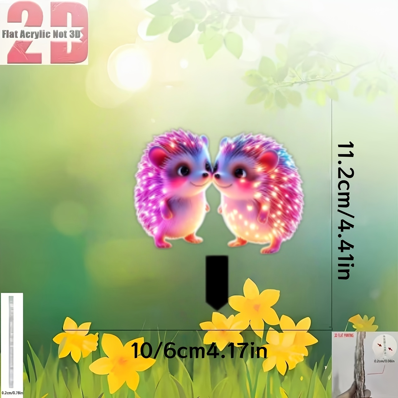 TEMU 2d Flat - 【2d Flat】 2d Design, 1 Cute Neon-colored Hedgehog Garden Stake - -the-dark Outdoor Decoration With Eyes, No Electricity Needed, Lawn