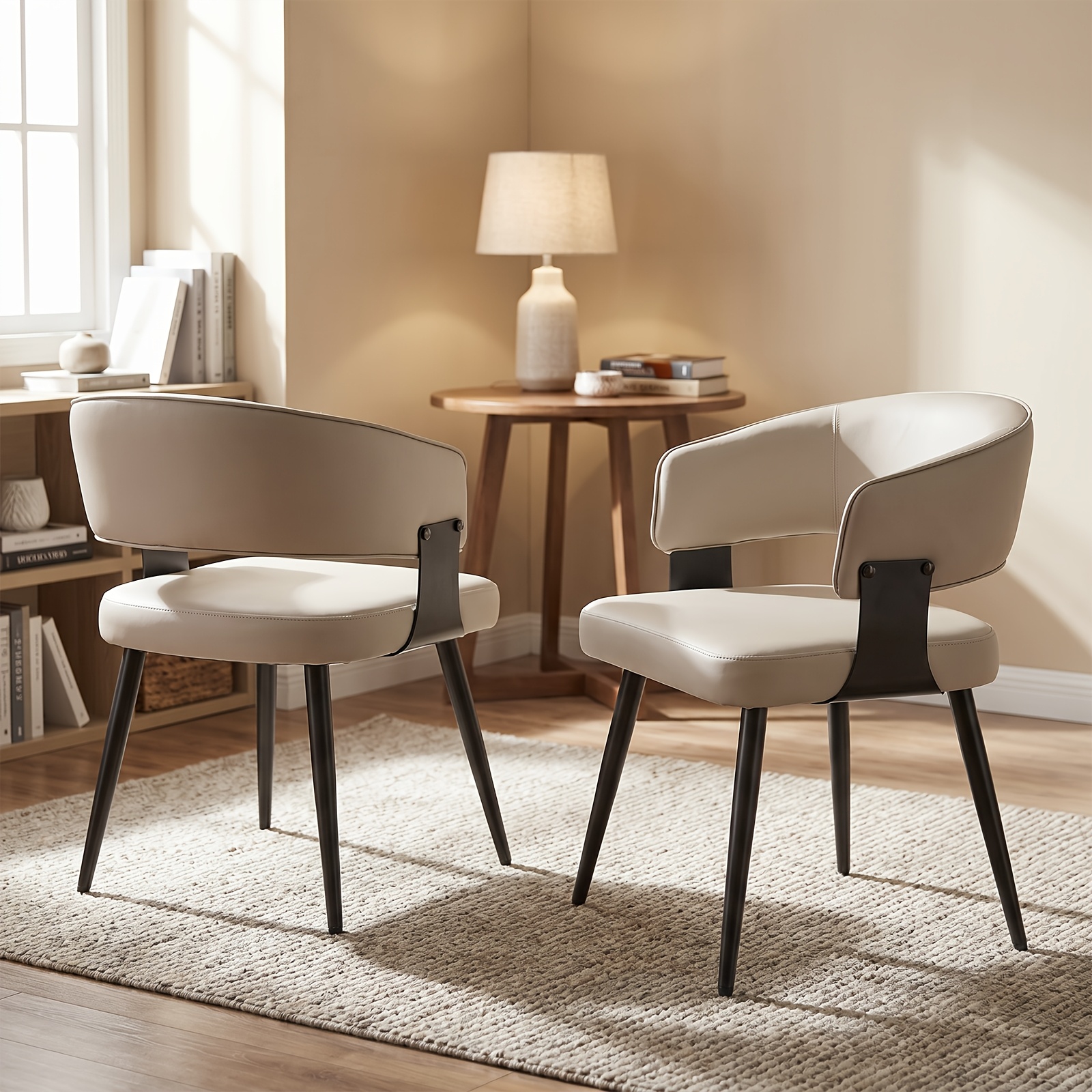 TEMU Modern Dining Chairs Set Of 2, Upholstered Faux Leather Kitchen Side Chairs With Curved Open Back, Easy Assembly For Dining Room, Restaurant,