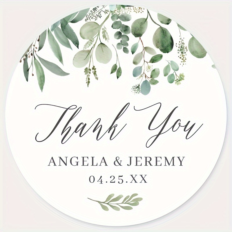 

Custom Thank You Stickers - Personalized Round Labels With Name & Date For Bridal Shower Party Favors