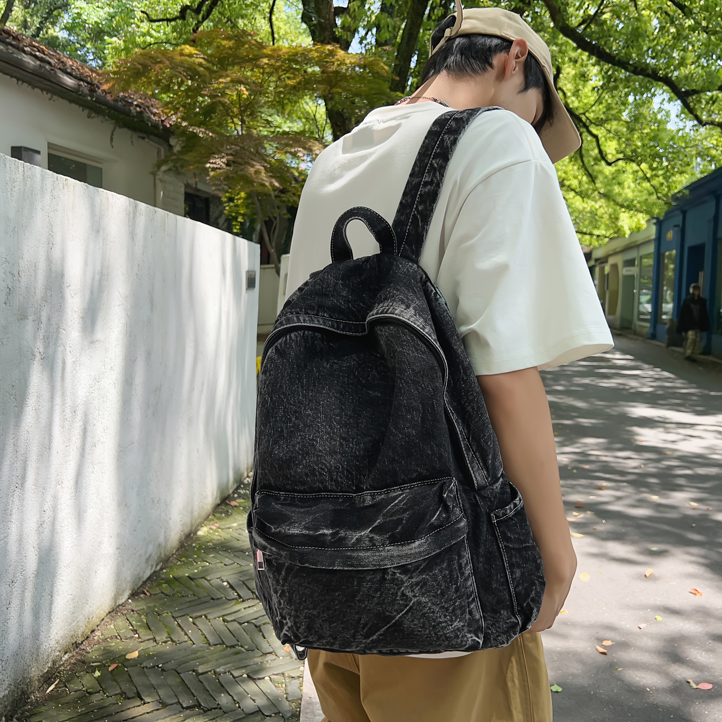 E-shop Vintage Rucksack für Herren, einfarbig mit verstellbaren Schultergurten Reißverschluss, lässiger Vintage-Rucksack für das tägliche Pendeln,