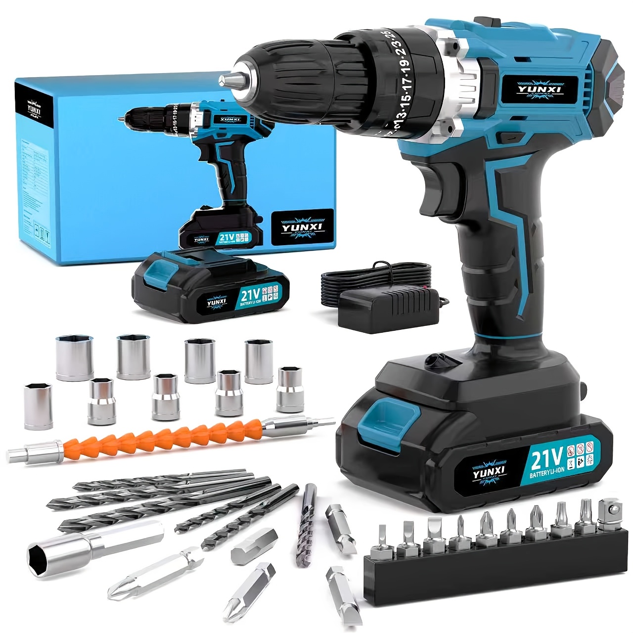 Image of 21v Cordless Impact Drill Set, Including Optional Drill Set And Storage Box, Equipped With Electric Drill And Screwdriver, Light, Speed And Torque Adjustment Function, Holiday Gift