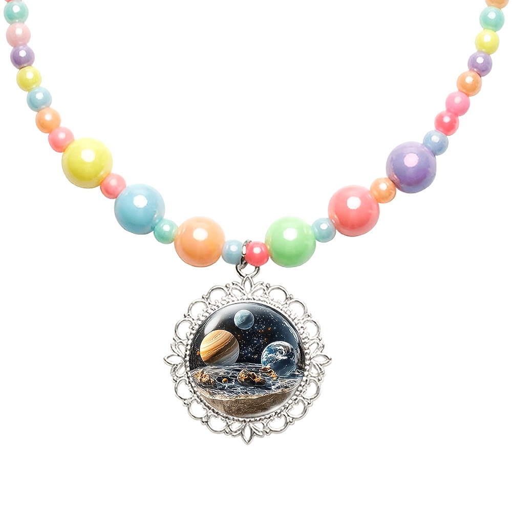2pc Cosmic Planet Design Necklace and Bracelet Set