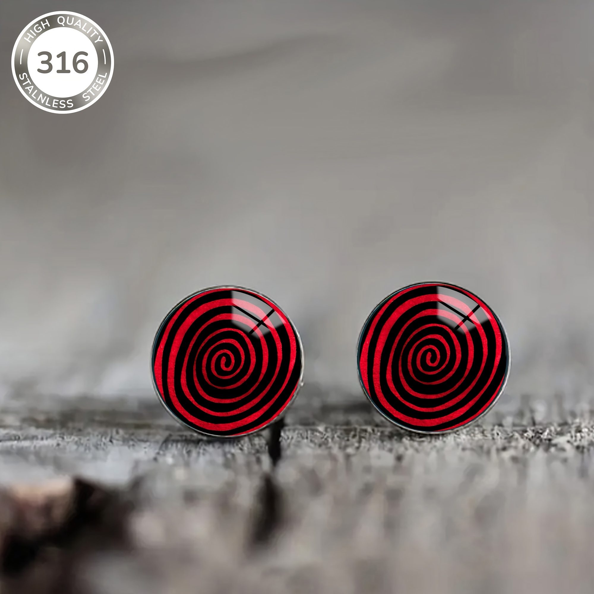1 Pair Of Red Swirl Pattern Steel Ear Studs, Fashionable And Elegant Style Jewelry For Men And Women, Suitable For Daily Wear, Banquets, And As Holiday Gifts