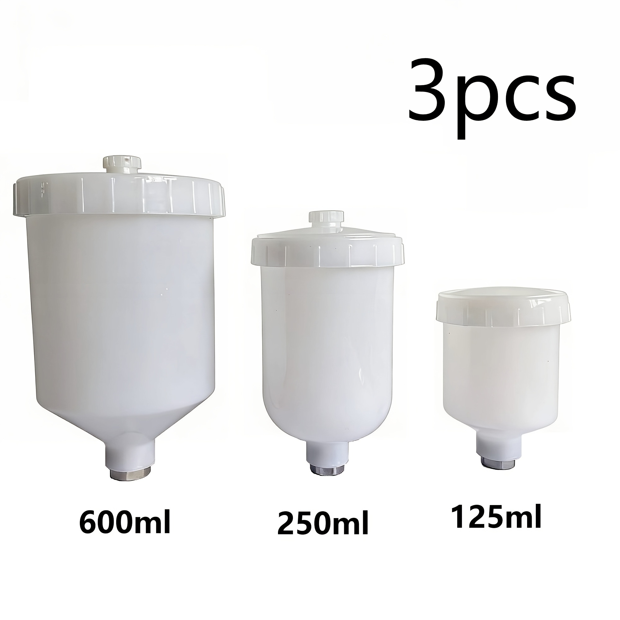 TEMU 3pcs Paint Pots (600ml And 250ml And 125ml), Plastic Pots, Pneumatic Paint Gun Additions, Manual Tools, 600ml Pot Suitable For Paint Gun Models: