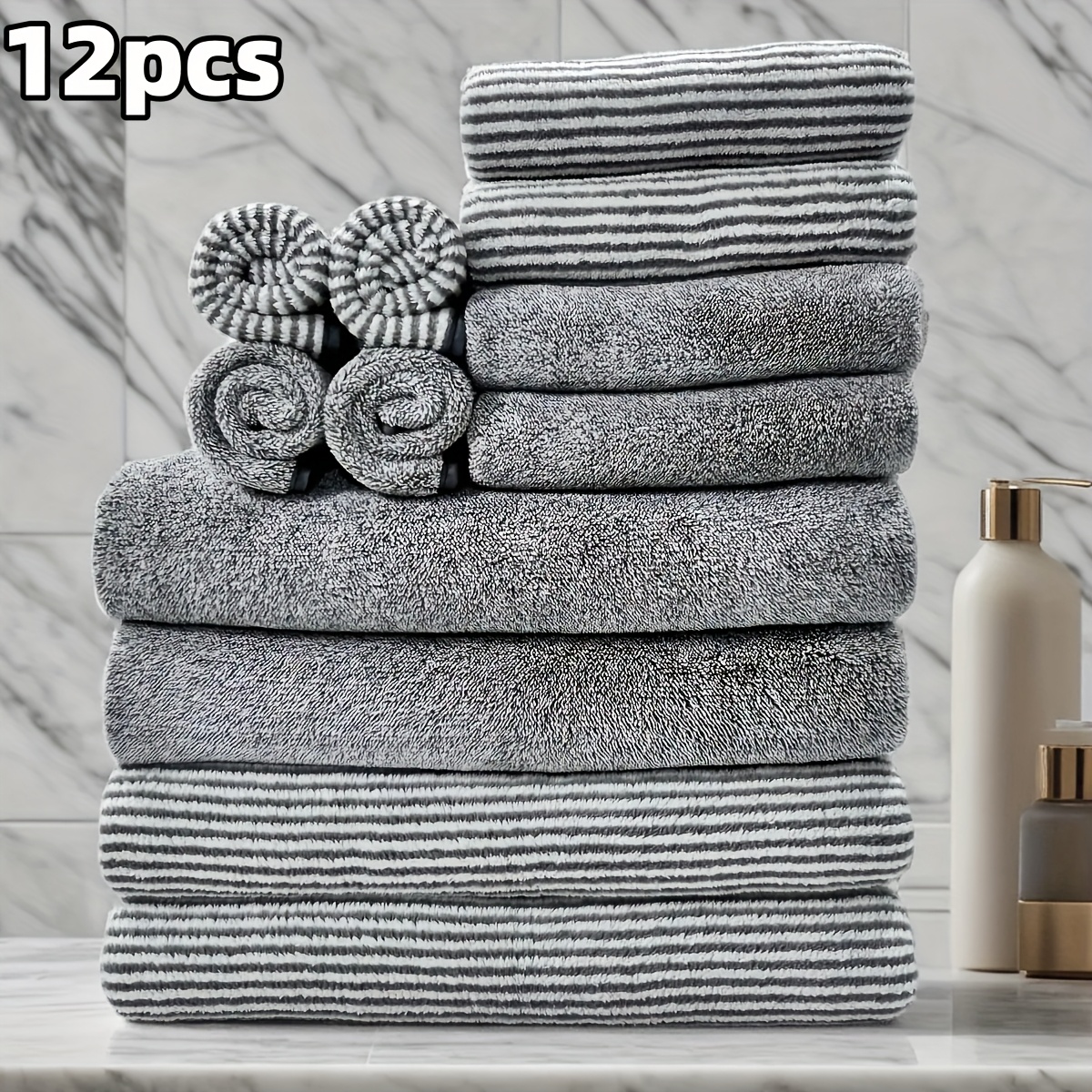 

12pcs Solid Color Towel Set, 4 Bath Towels & 4 Bath Towels & Towels, Home Microfiber Towels, Towel Set, Absorbent Towels For Bathroom, Bathroom Supplies, Bathroom Accessories