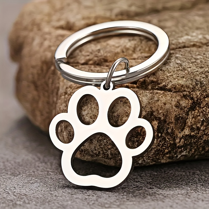 

1pc Stainless Steel Paw Print Keyring, Cartoon Dog Animal Footprint Charm, Round Shape Keychain With Ring Buckle Closure, Fashion Accessory For Women, Ideal For Valentine's Day Decor