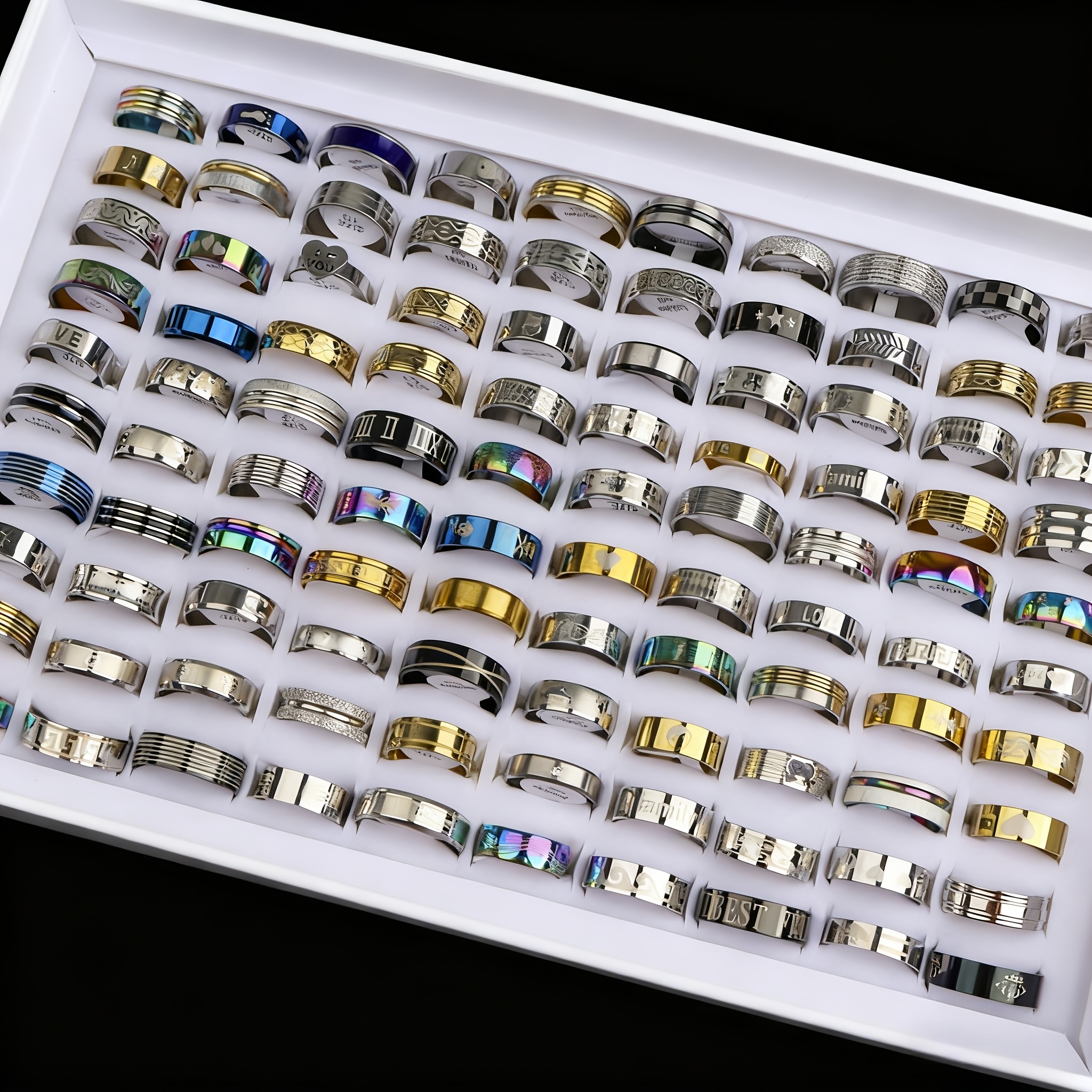 16pc Fashion Trendy Stainless Steel Rings, Mixed Styles