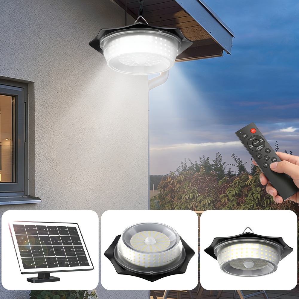 3600mah Battery 220 Leds Solar Hanging Pendant Light Outdoor With Remote & Motion Sensor, Ip67, Dimmable, 5 Light , Timer 2h/4h/6h For Shed Garage Home