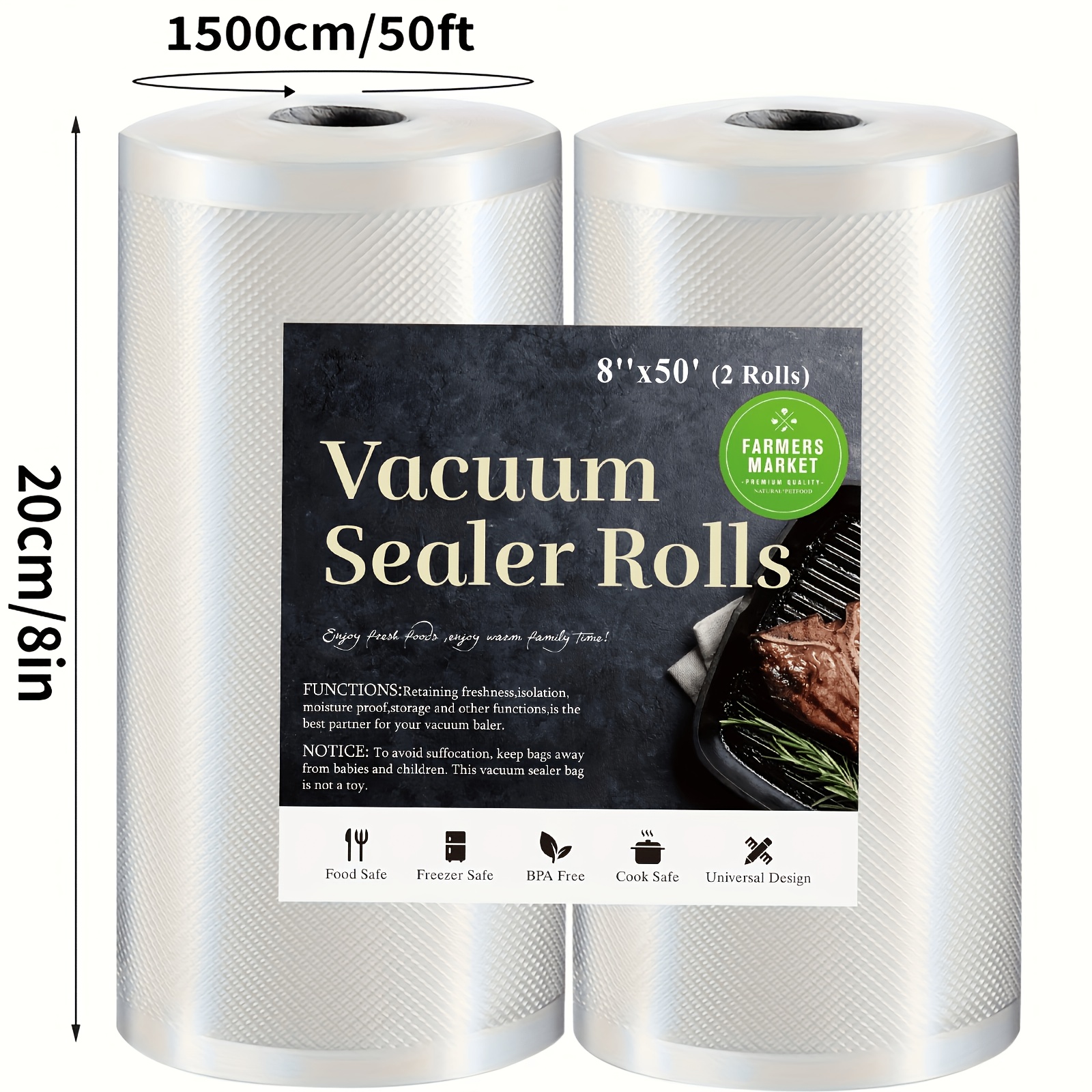 2pcs Vacuum Sealed Bag 15m, Used For Vacuum Storage Of Food Vacuum Sealed Bag, Bpa Free Food Preservation Sealed Bag, Transparent Household Reusable Vacuum Sealed Bag, Household Kitchen Supplies