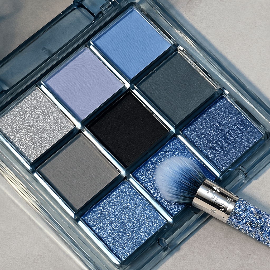 TEMU 9 Colors Blue Gray Eyeshadow Palette Matte Shimmer Glitter Eye Shadow Makeup Palette Smokey High Long Lasting Eye Makeup Kit