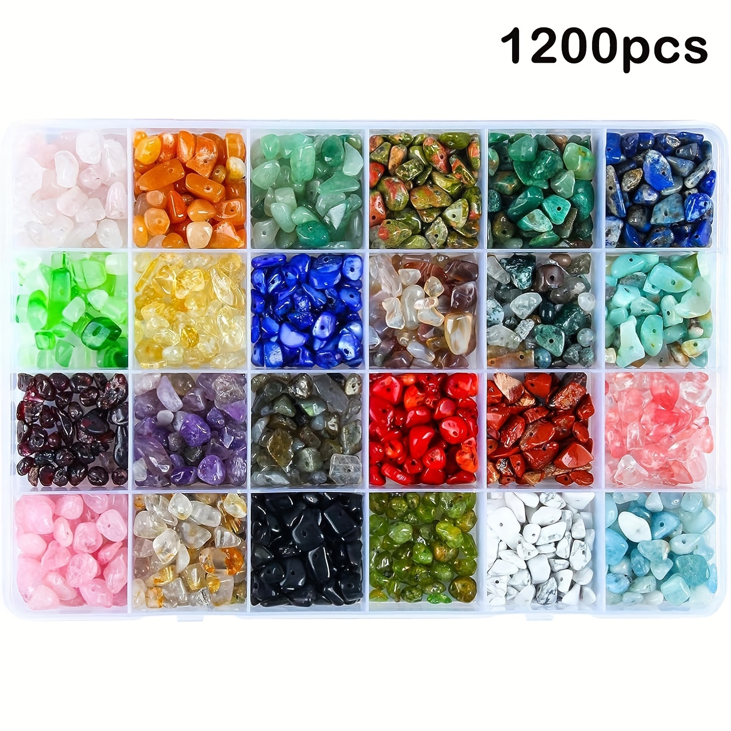 TEMU 700/1200pcs Natural Stone Chip Beads - 15/24 Colors Assorted 5-8mm Irregular Gemstone Crystals Loose Rocks With Large Drilled Holes For Diy Bracelets, Necklaces, Earrings Jewelry Making Crafts