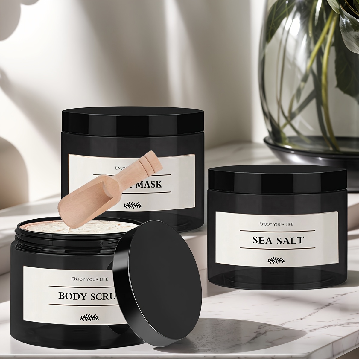 TEMU 3 pièces de pots cosmétiques de 10,14 oz pour sels de bain, gommages, masques capillaires et lotions corporelles avec étiquettes imperméables et