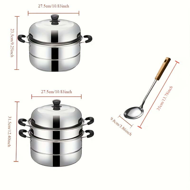 versatile stainless steel steamer set 2 3 layers thickened for       ladle   cooking steaming soups ideal for home commercial use large capacity details 2