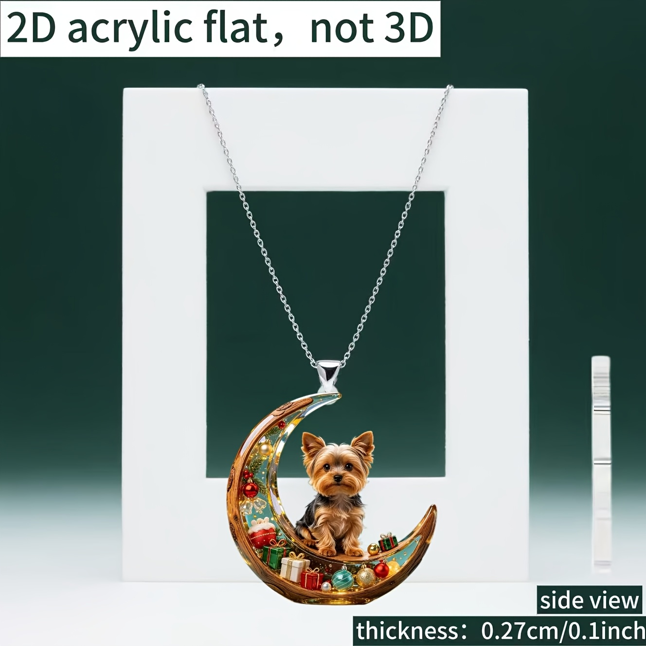 Women's Acrylic Christmas Crescent Yorkshire Terrier Necklace