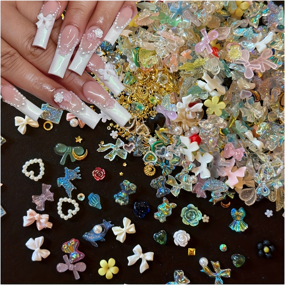 

30g Mixed Resin Charms Set - 300pcs, Assorted Shapes Including Hearts, Flowers & Bows For Diy Nail Art And Phone Case Decorations