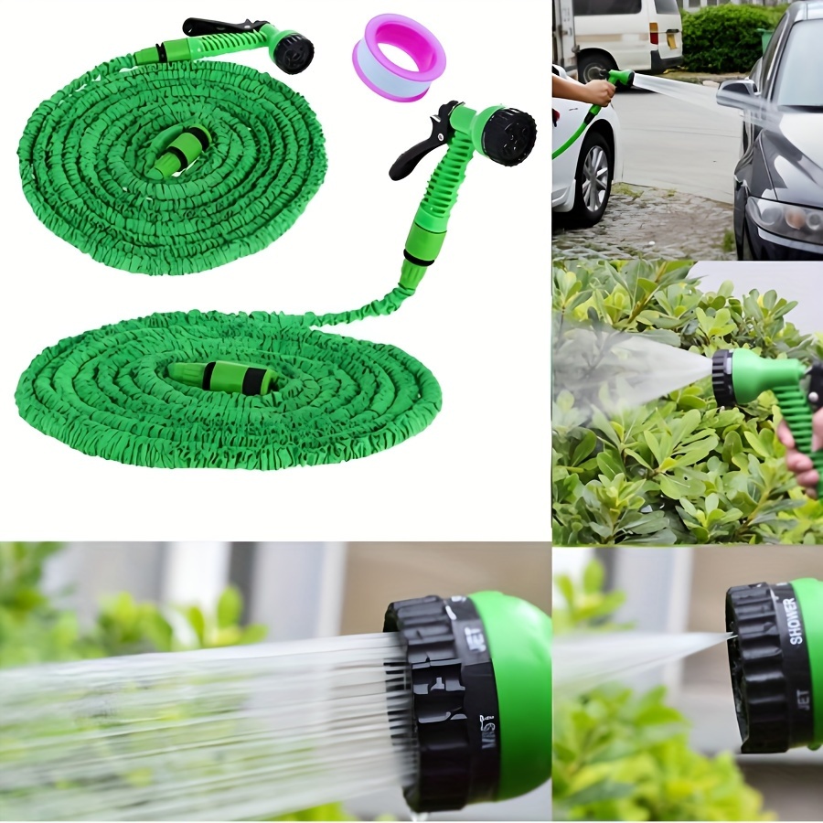 

Expandable Garden Hose With 7-in-1 Nozzle - Durable Vinyl, Standard Connector, Available In 25/50/75/100ft Lengths For Watering, Car Wash & Yard Cleanup