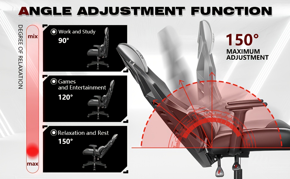 KERDOM Gaming Stoel - Ergonomische Racing Stoel met Verstelbare Hoogte, 3D Handgreep, Lendenkussen & Hoofdsteun, 360° Draaibaar, Ademend Mesh, Schommel Rug
