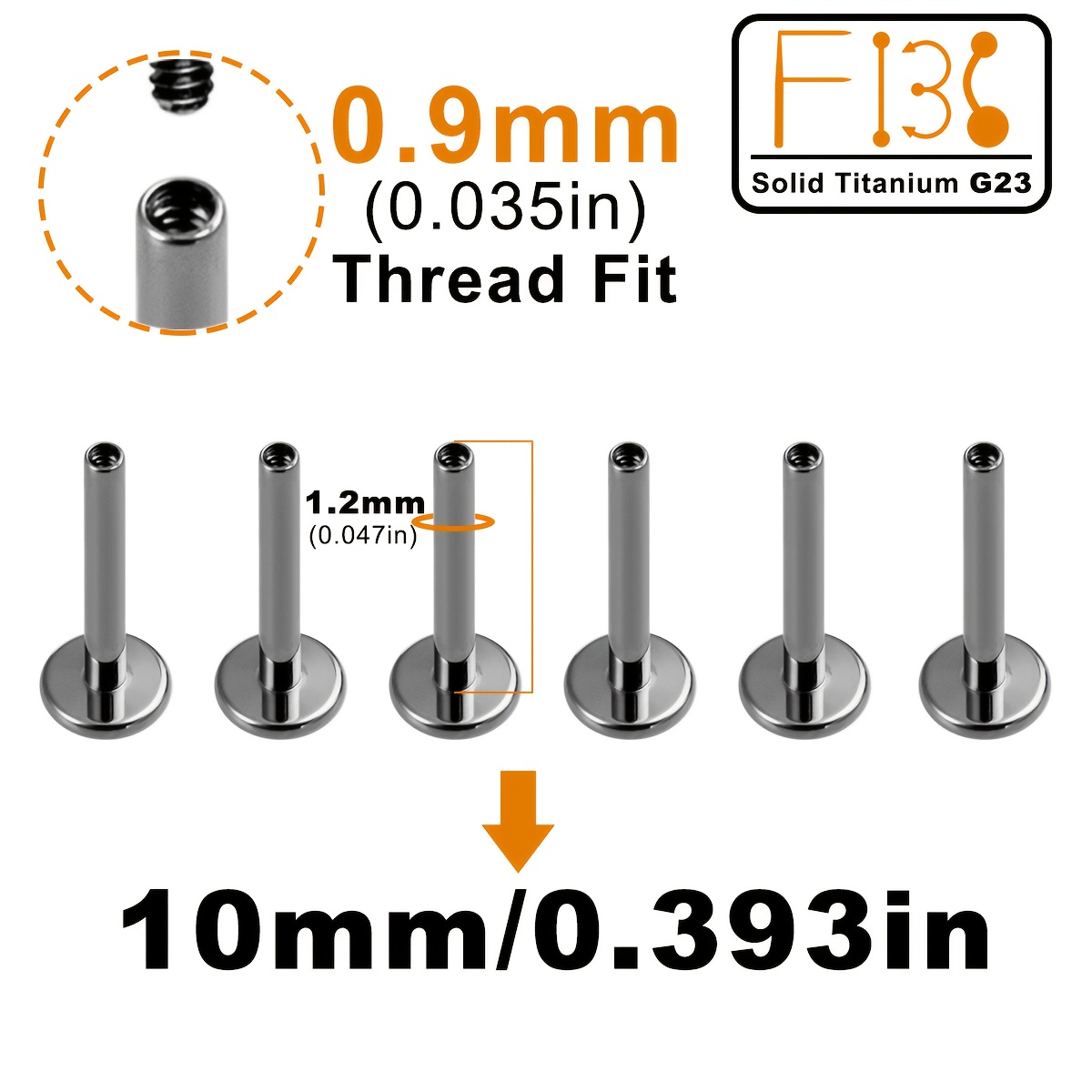 TEMU Set da 6 pezzi di barre di ricambio per piercing in titanio G23 con filettatura per , orecchio, cartilagine, elice, aggiunte per gioielli per il