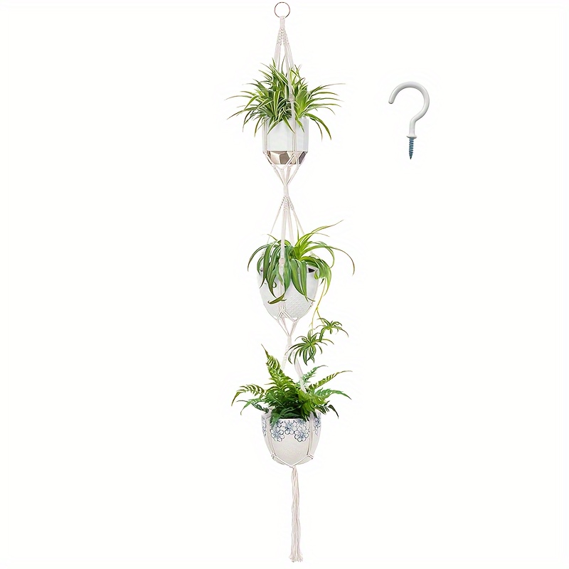 

Boho Chic 3-tier Macrame Plant Hanger - Versatile Indoor/outdoor Planter Shelf For Succulents, Cacti & Small Plants - Decorative Cotton Flower Pot Holder