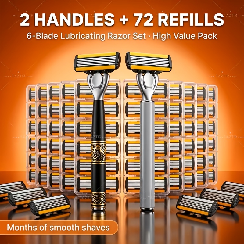 2 handles 72 refills luxury shaving kit featuring a six layer   ergonomically designed handles   ideal for beard and mustache grooming perfect gift for christmas valentines day and other celebrations
