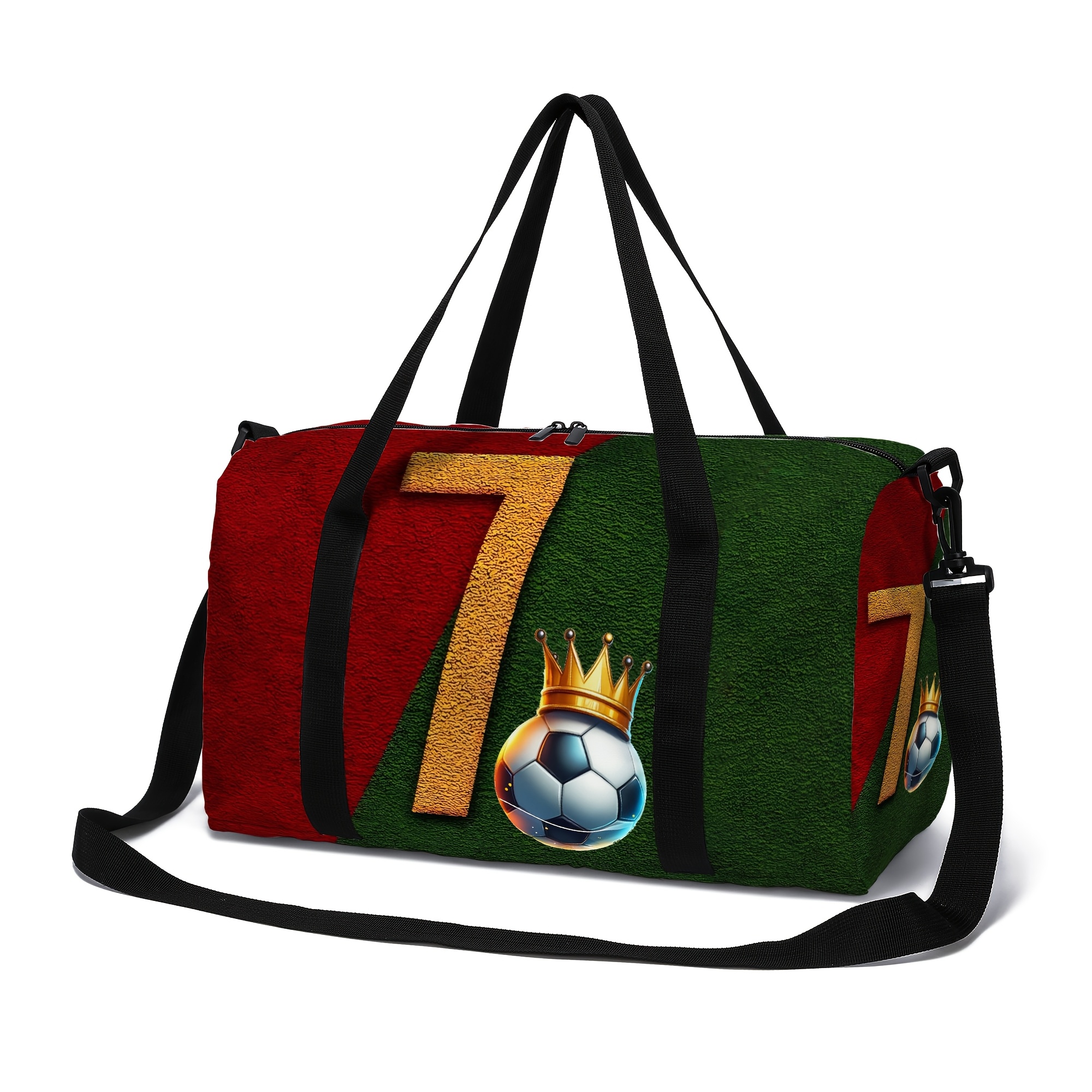 Soccer Print Travel Bag, Durable Creative Luggage Bag, Large Capacity Training Sports Shoulder Bag, Unisex Storage Bag, 2 Colors