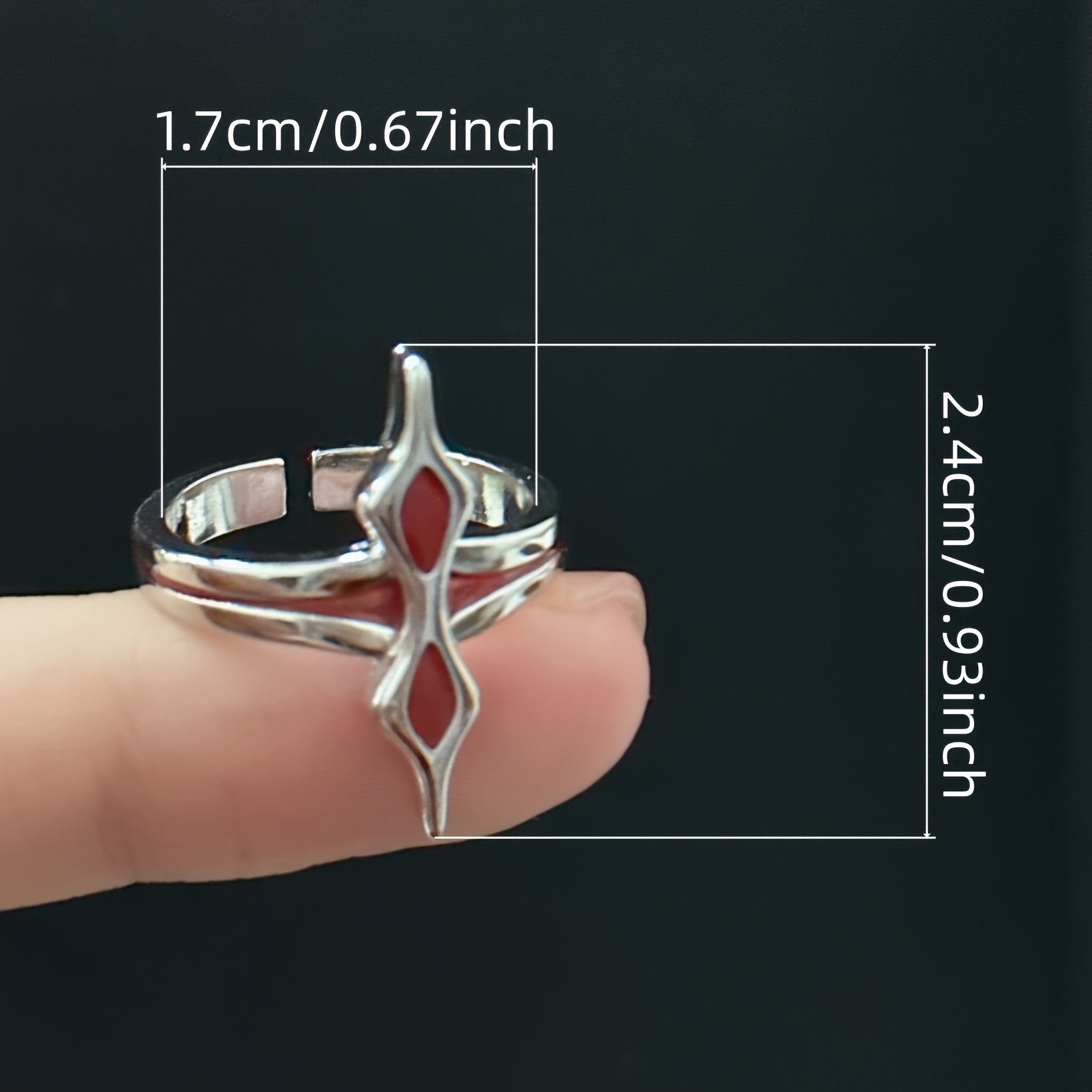Image of Korean Anime Themed Rhodium-plated Cross Ring - Unique Complex Design With Adhesive Opening ( For Daily Wear) - Long-lasting For Accessory For & Casual Outfits - Anime Game Fans