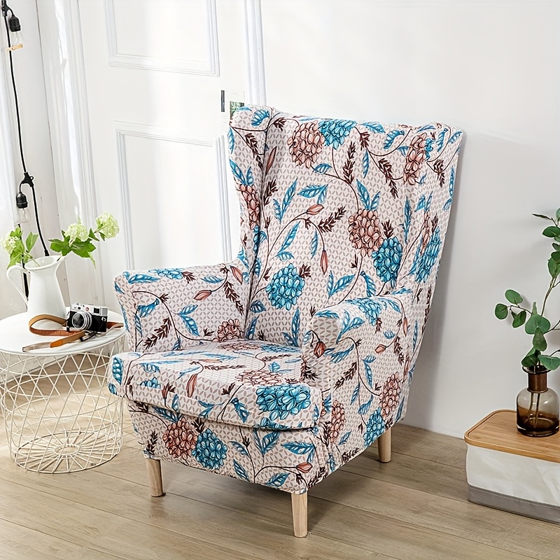 2pcs Wingback Chair Cover Set, Elastic Wingback Sofa Cover with Armrests  and Printed Fabric, Soft with Elastic Bottom, Suitable for Living Room