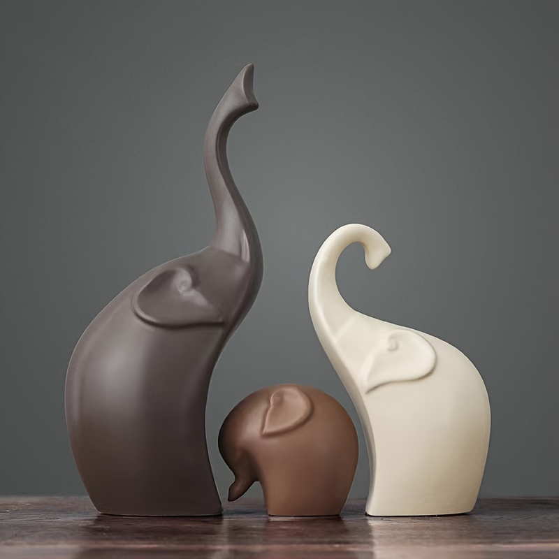 

3pcs/set, Matte Ceramic Elephant Family Statuettes, Animal Sculpture, For Bookshelf, Living Room, Office, Desktop Entrance Decor, Room Decor, Modern Home Decor, Gift