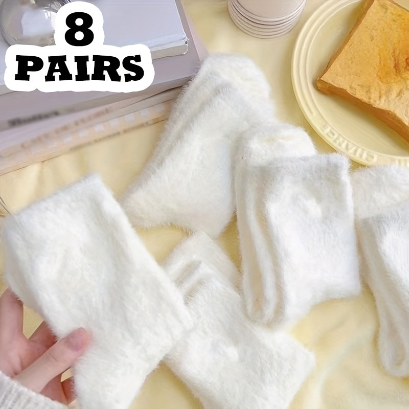 

8 paires de chaussettes courtes blanches pour femmes, tissu tricoté chaud, 95 % polyester 5 % élasthanne, lavable en machine, pour /hiver