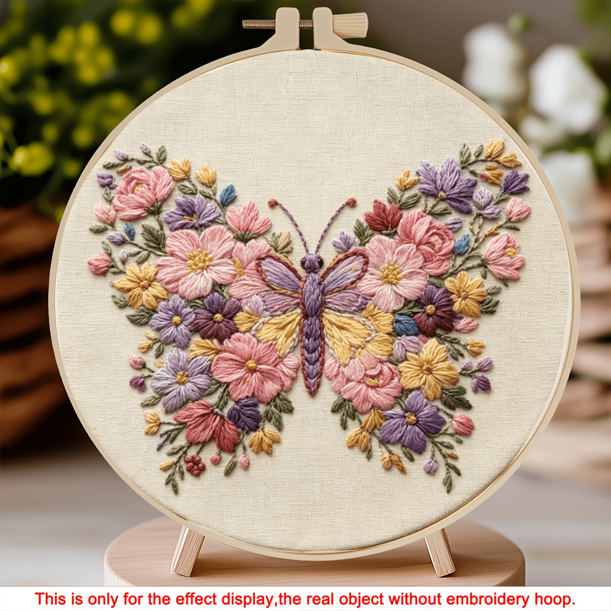 TEMU 1 Embroidery Kit, " Flowers And Butterflies", Diy Craft Material Set, Complete Tools For Beginners, Insect-themed Home Decor, Stress- Creative