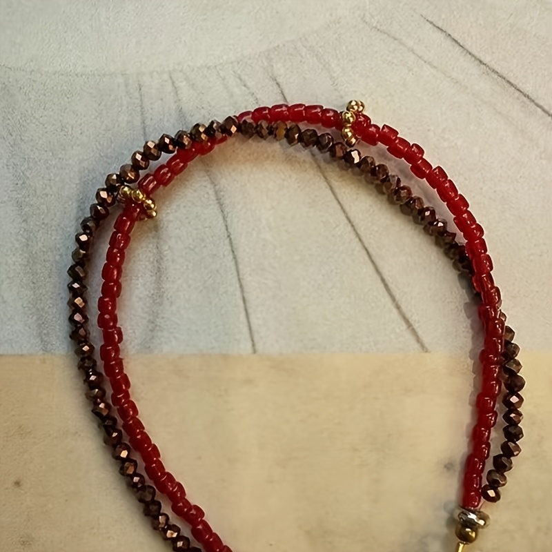 Red-Brown Dual-Color Bead Double Chain Bracelet, Versatile Design